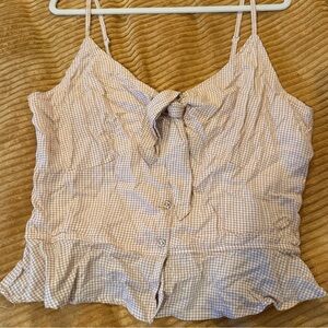 Yellow Gingham Sleeveless Tie Front Top